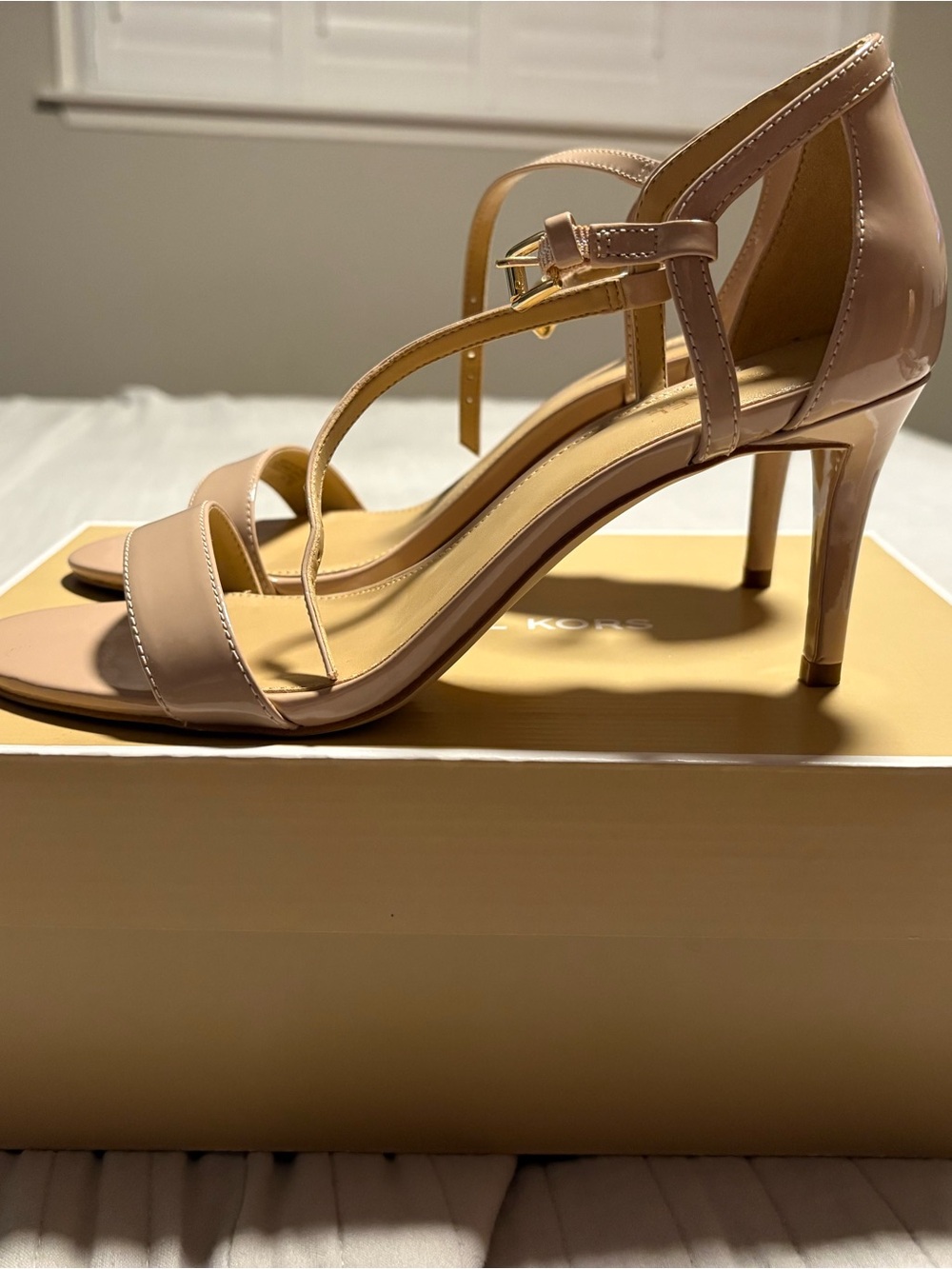 Michael Kors Blush/Nude Patent T-Strap High Heel Sandals